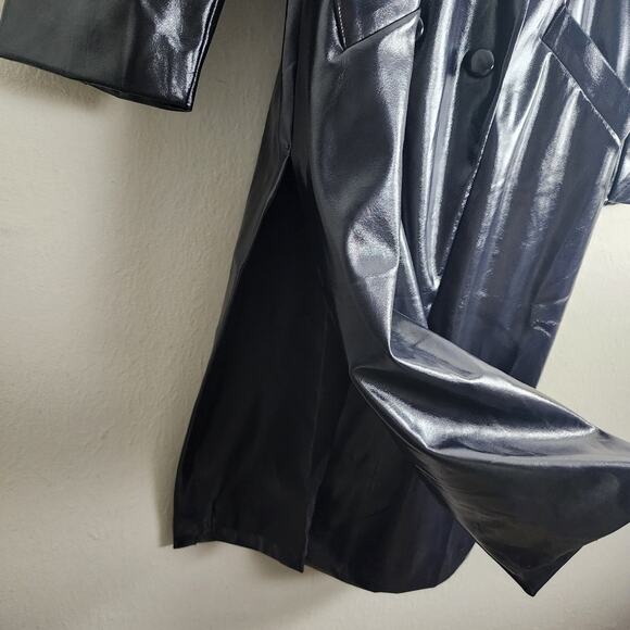 NWT Eloquii Faux Leather Longline Trenchcoat Black Double Breasted 14/16 - Picture 9 of 11